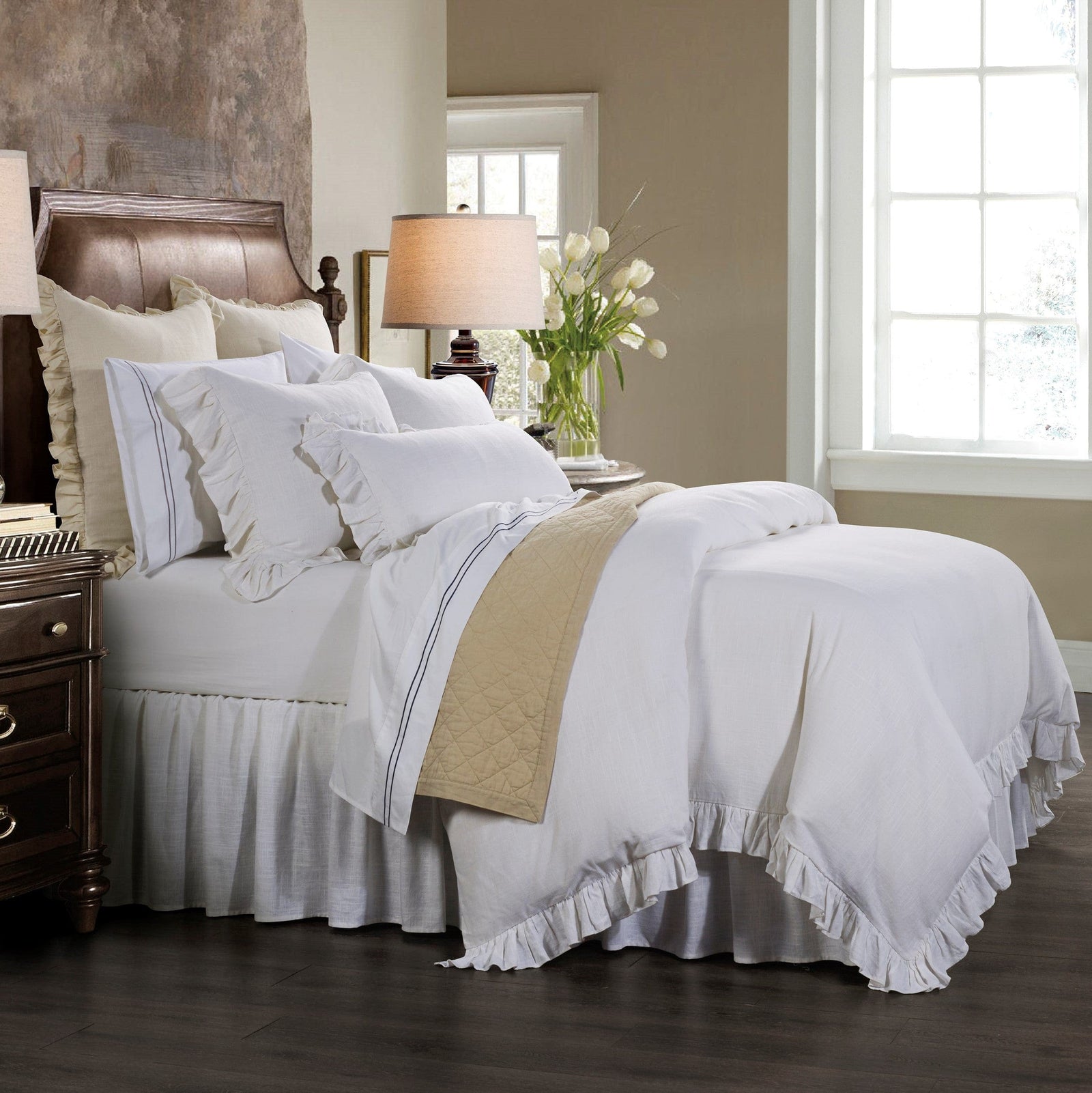 Lily Washed Linen Ruffled Bedding Set Comforter Set / Queen / White Comforter / Duvet Cover