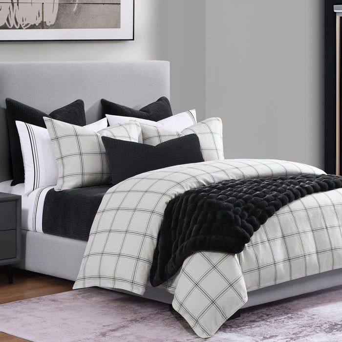 Windowpane Plaid Bedding Set Comforter Set / Super Queen / White Comforter / Duvet Cover