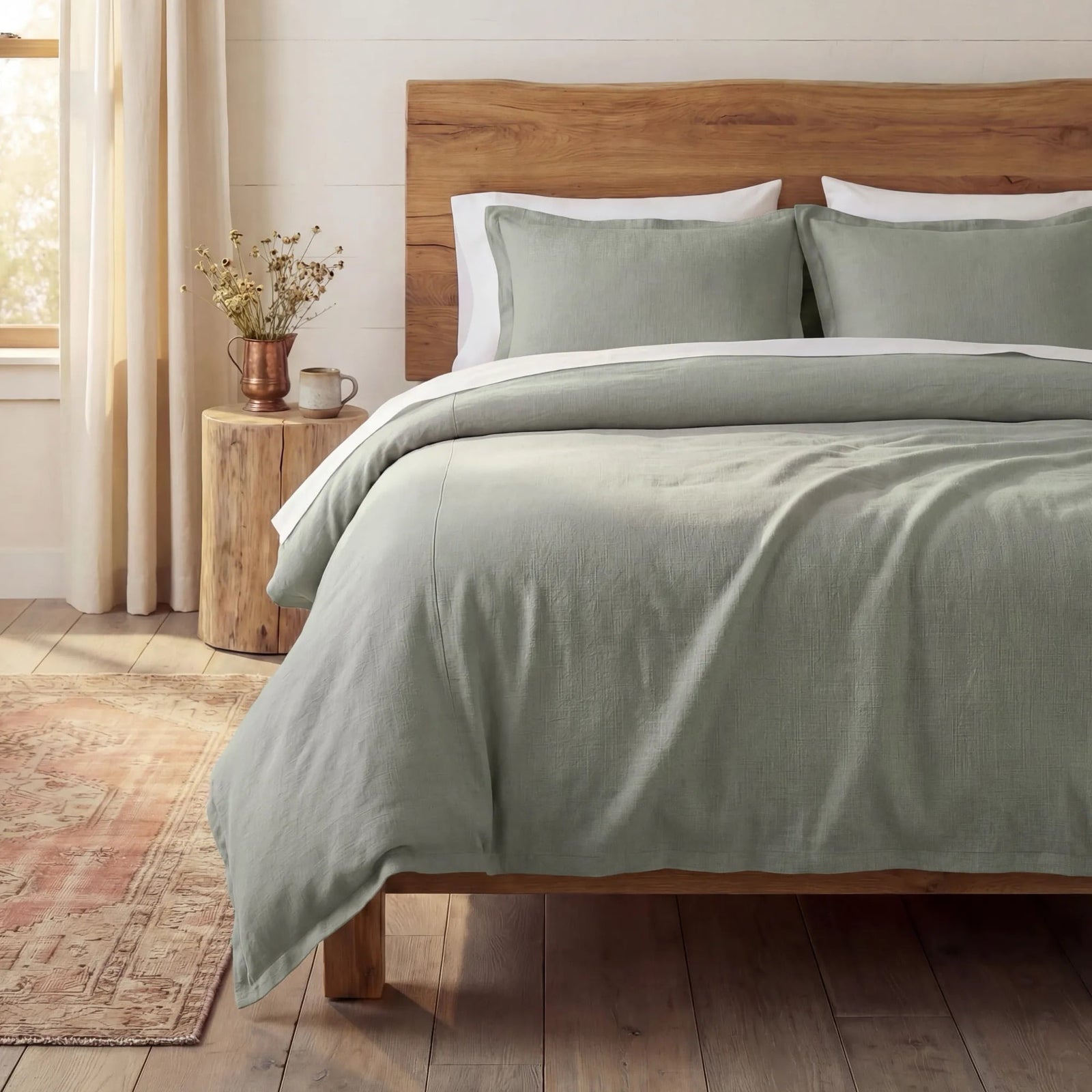 Hera Washed Linen Blend Flange Bedding Set Comforter / Duvet Cover