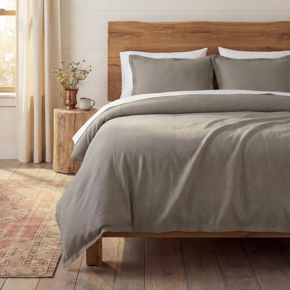 Hera Washed Linen Blend Flange Bedding Set Comforter / Duvet Cover