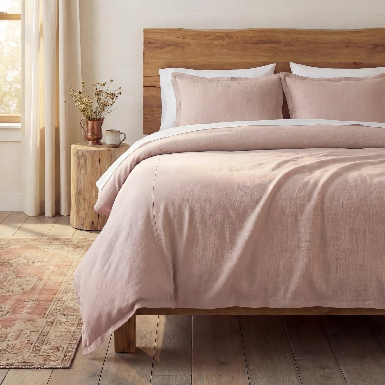 Hera Washed Linen Blend Flange Bedding Set Comforter / Duvet Cover