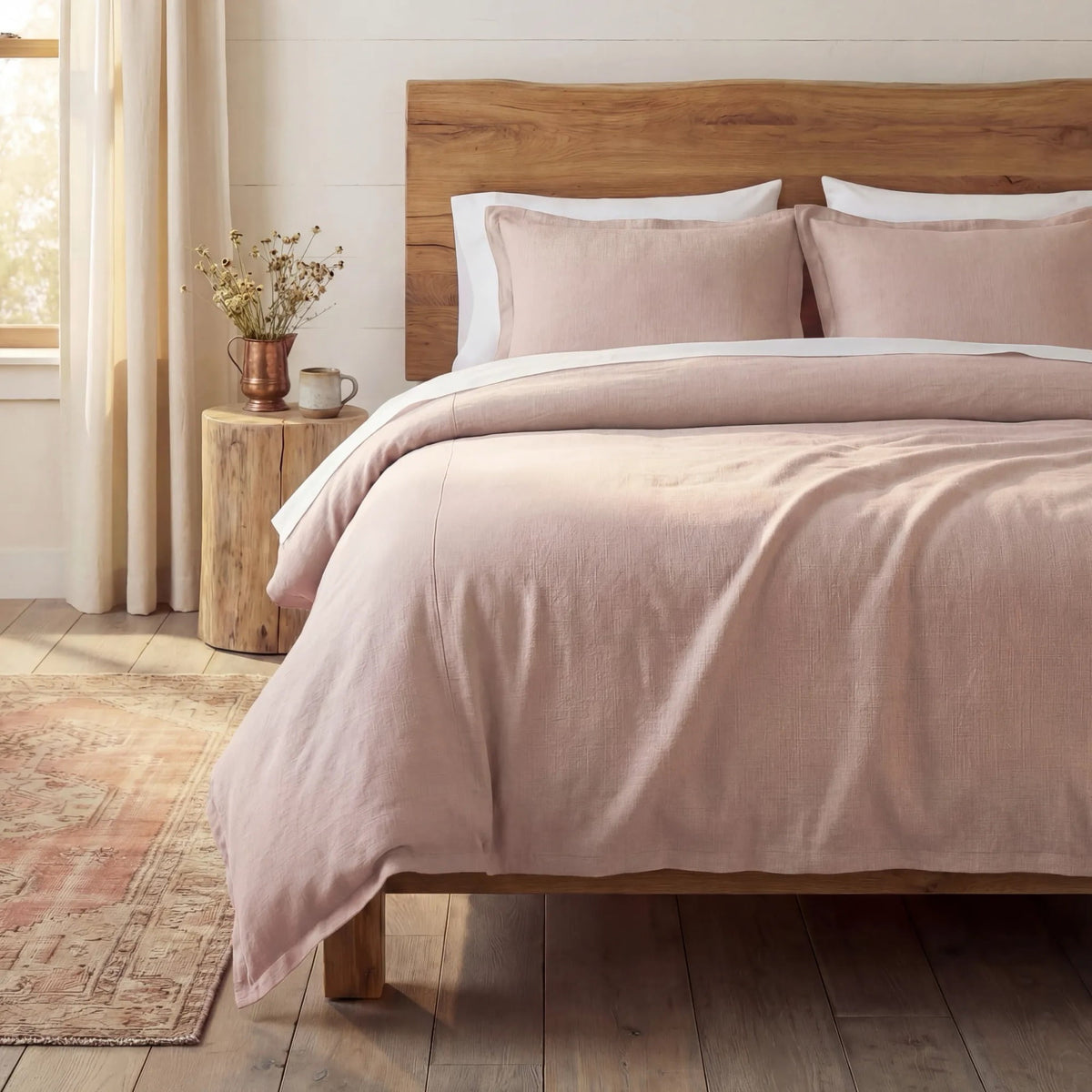 Hera Washed Linen Blend Flange Bedding Set Comforter / Duvet Cover