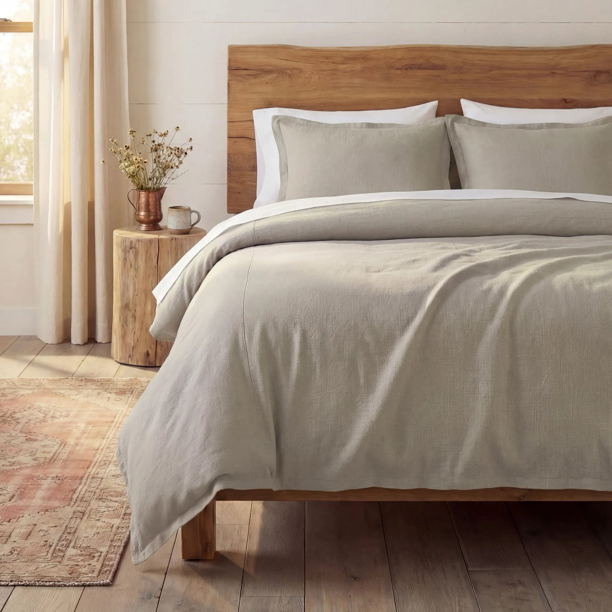 Hera Washed Linen Blend Flange Bedding Set Comforter / Duvet Cover