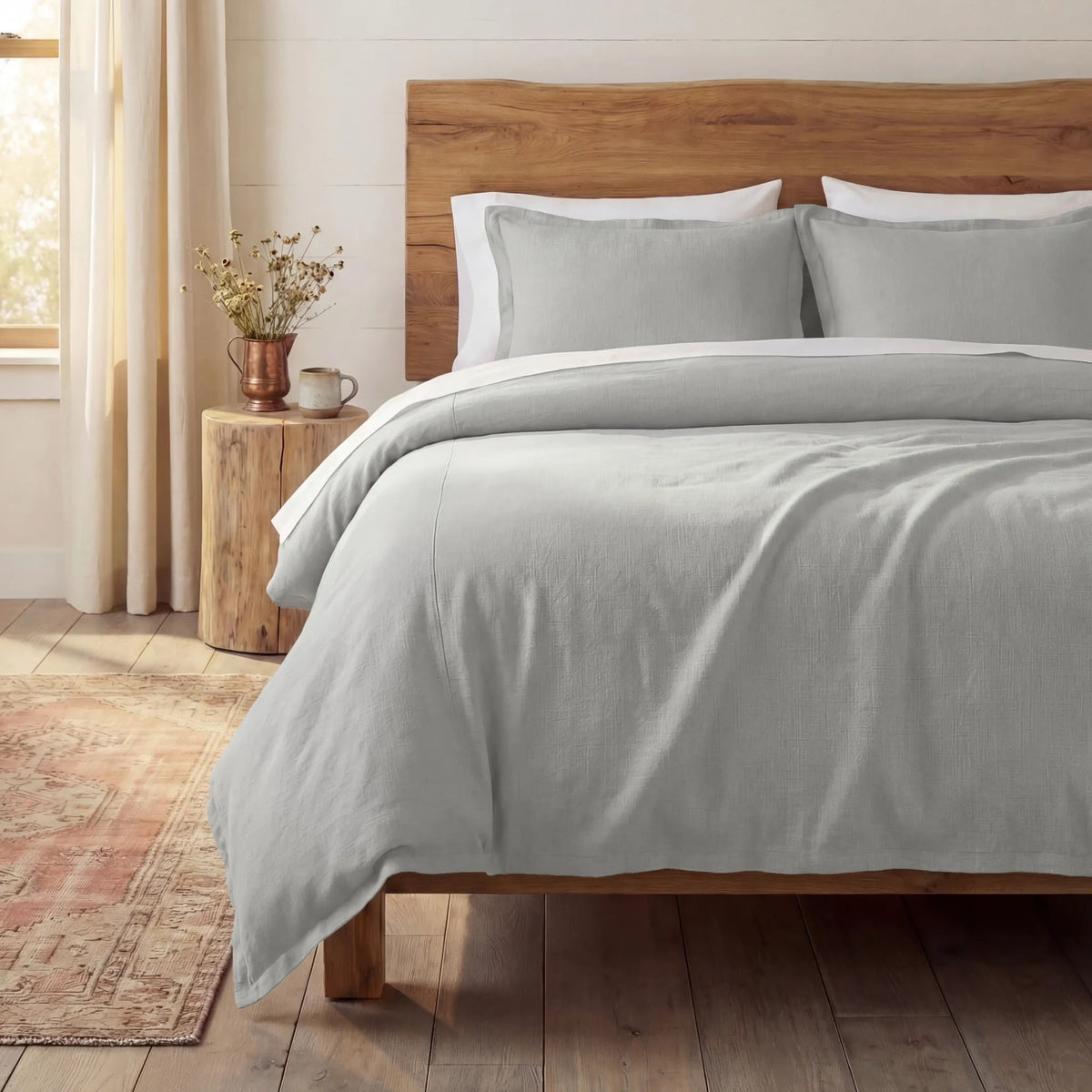 Hera Washed Linen Blend Flange Bedding Set Comforter / Duvet Cover
