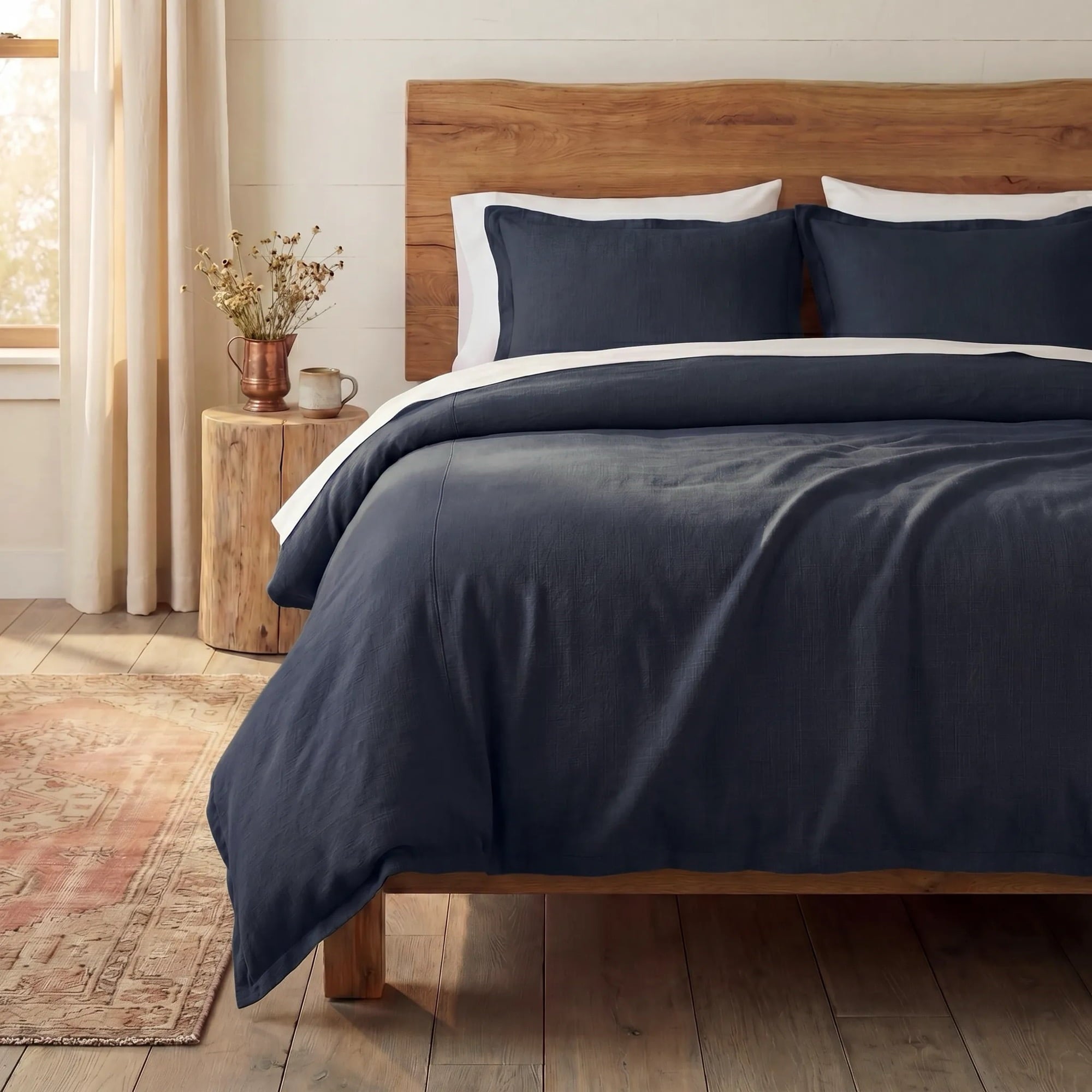 Hera Washed Linen Blend Flange Bedding Set Comforter / Duvet Cover