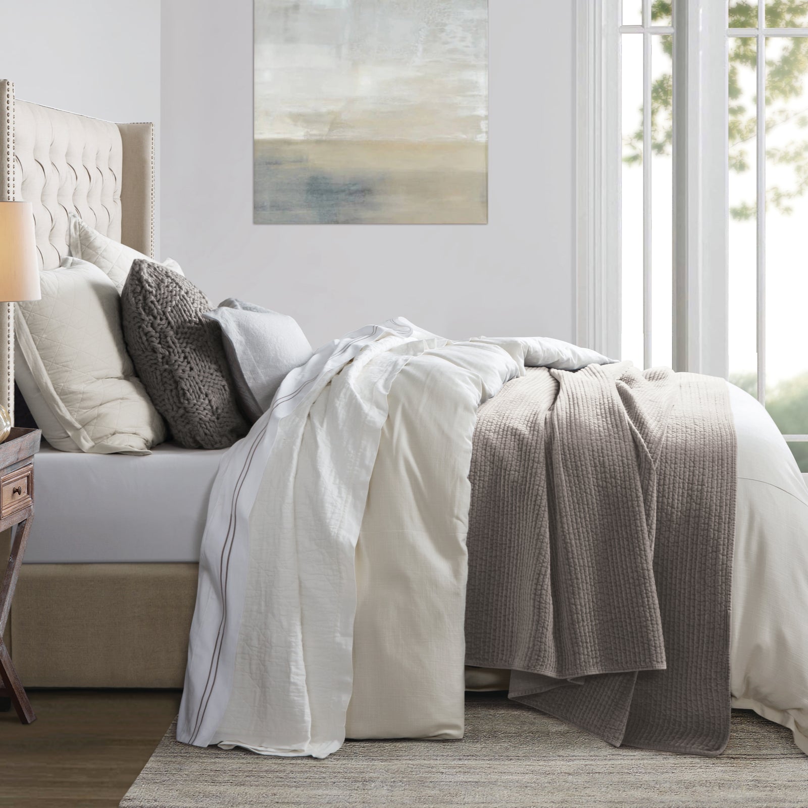 Hera Washed Linen Flange Bedding Set Comforter / Duvet Cover