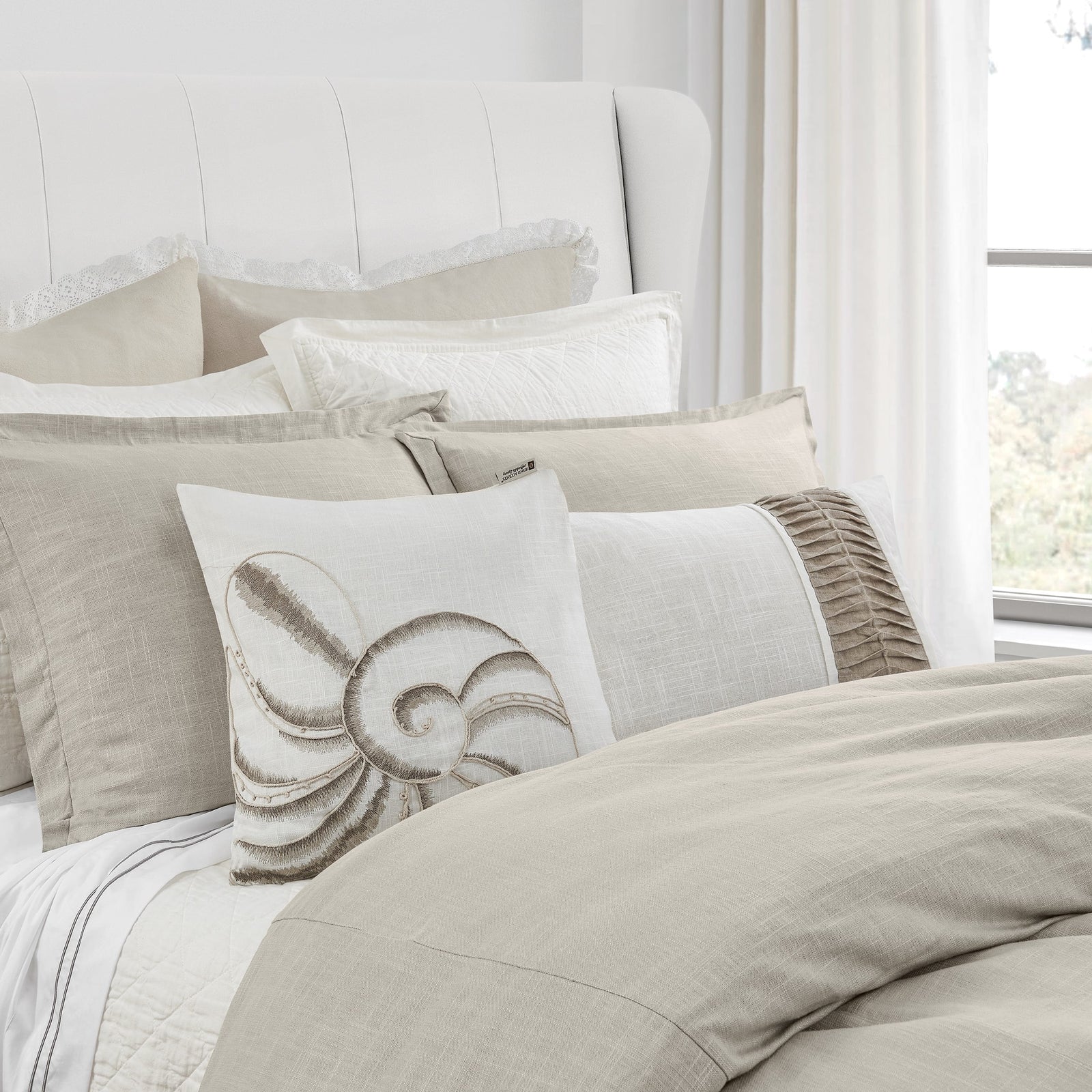 Hera Washed Linen Flange Bedding Set Comforter / Duvet Cover