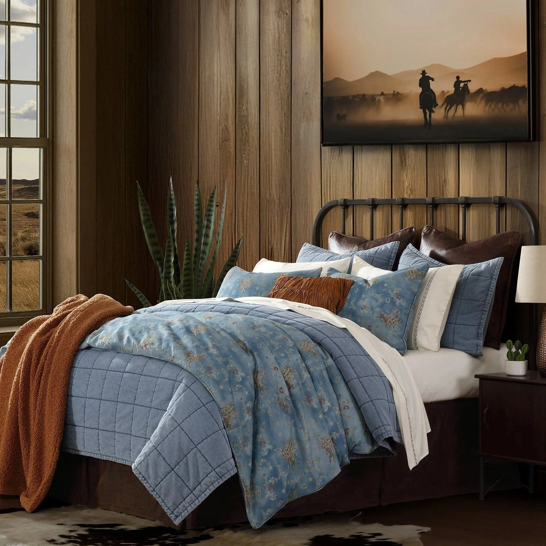 Lee Western washed denim bedding with bronc rider print
