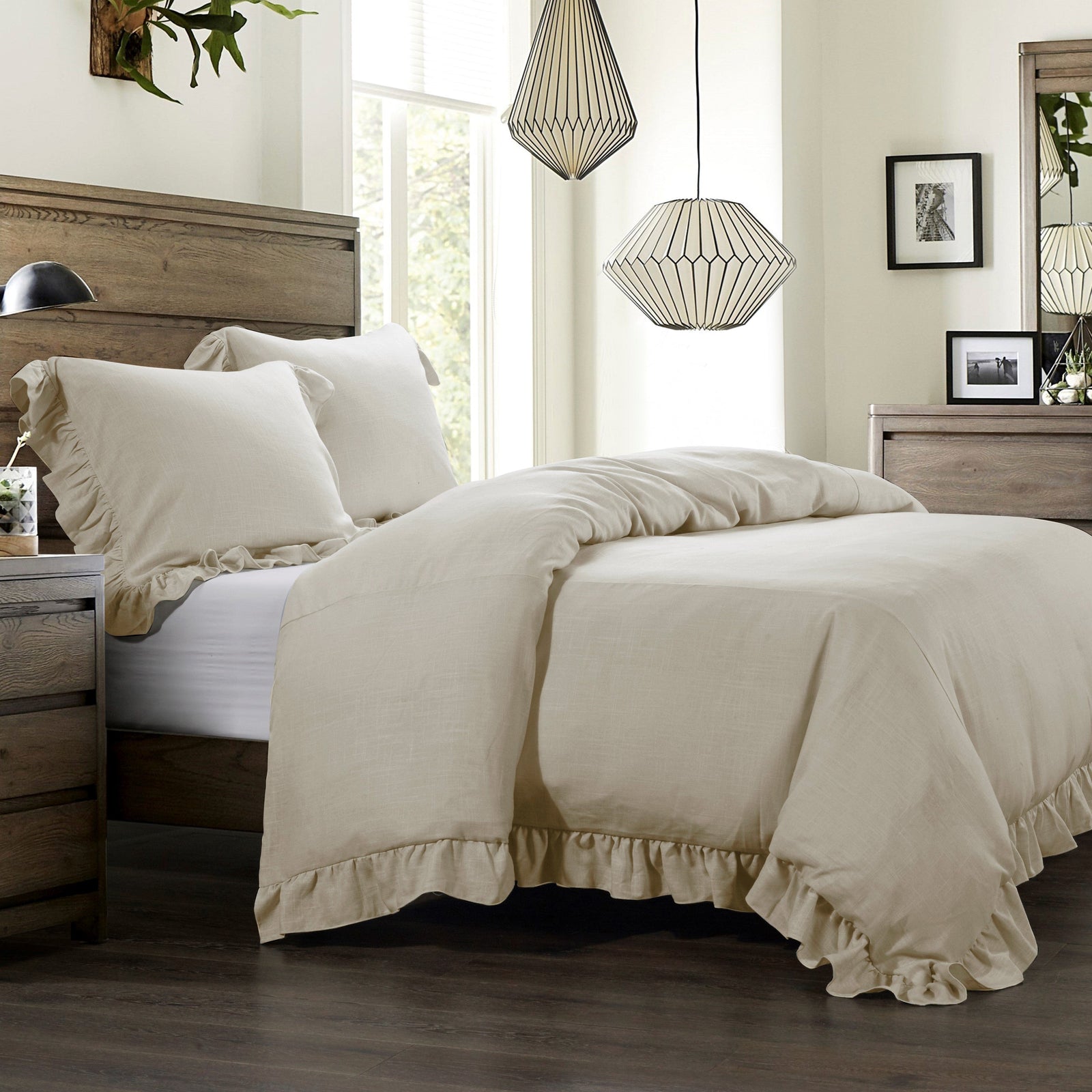 Lily Washed Linen Ruffled Bedding Set Comforter / Duvet Cover