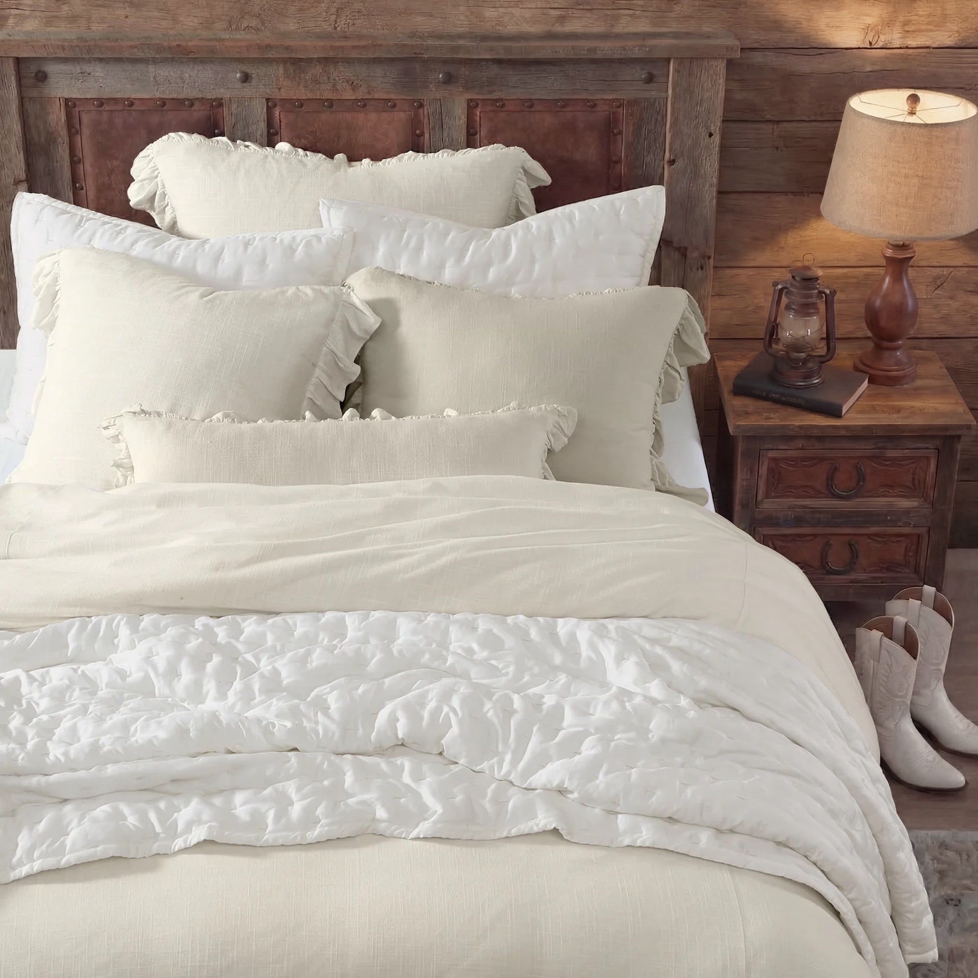 Lily Washed Linen Ruffled Bedding Set Comforter / Duvet Cover