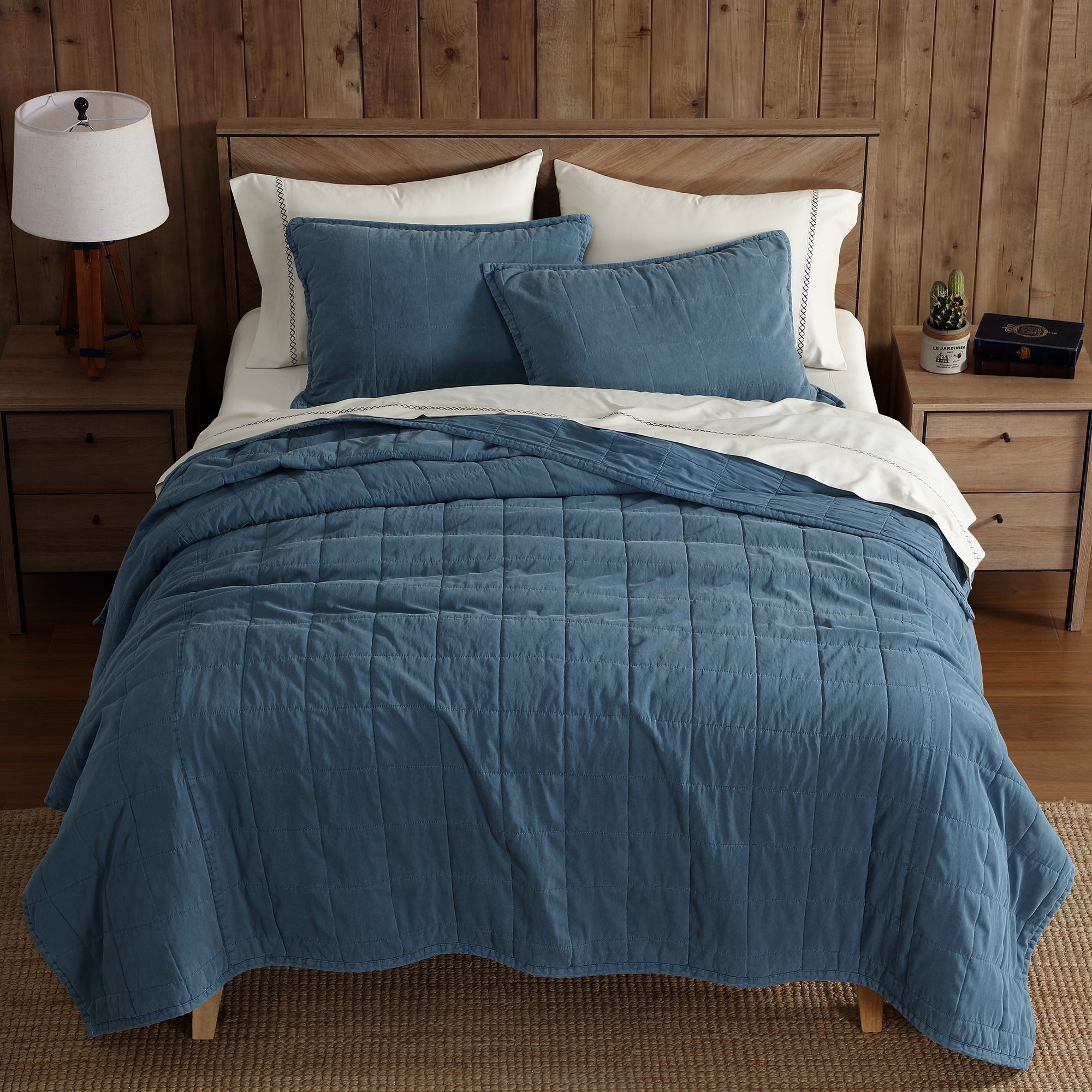 Cotton Canvas Box Stitch Coverlet Set Coverlet