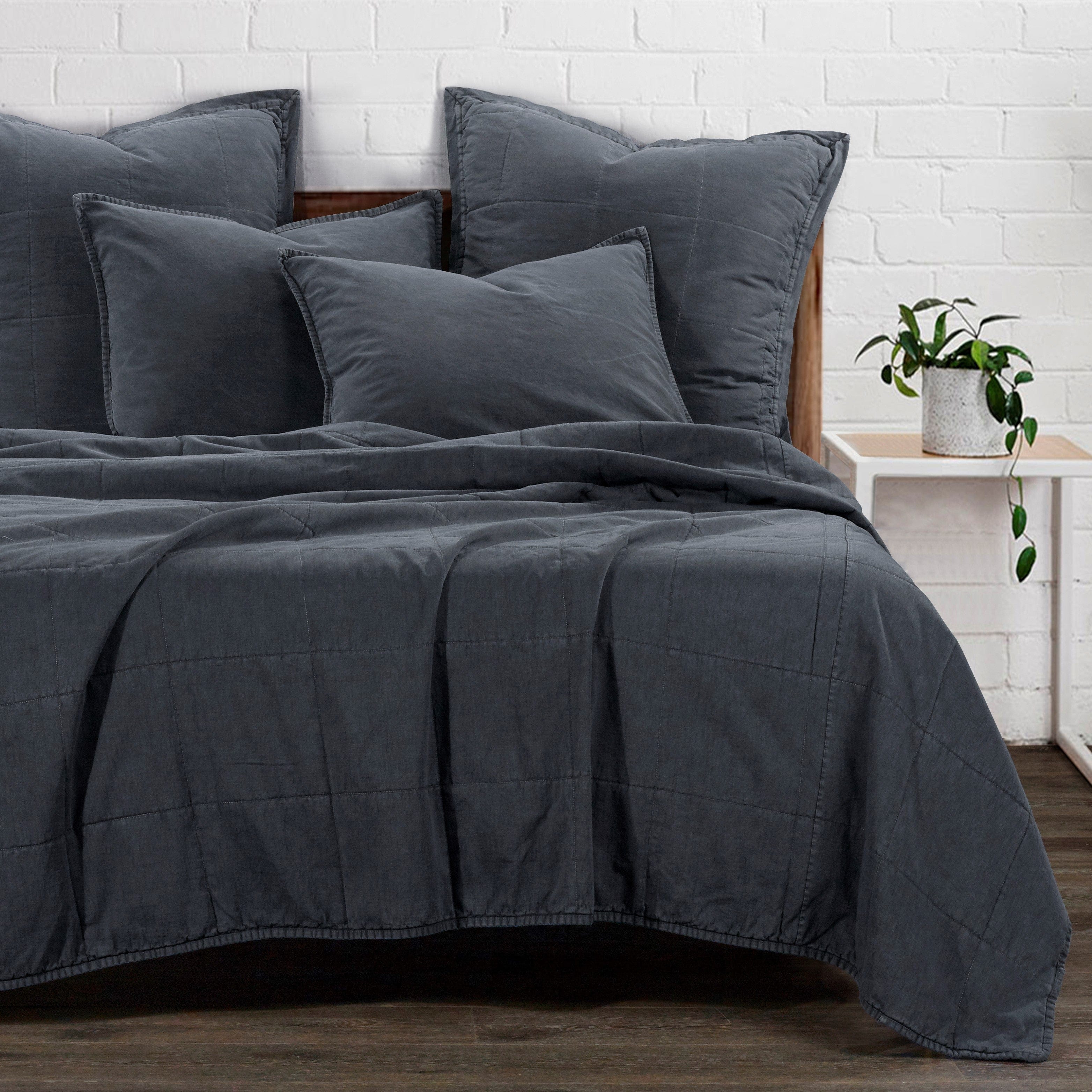 Stonewashed Cotton Canvas Coverlet Coverlet Set / Twin / Charcoal Coverlet