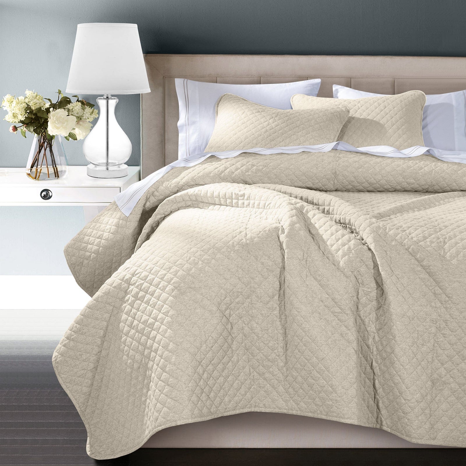 Anna Diamond Quilted Coverlet Coverlet Set / Twin / Light Tan Coverlet
