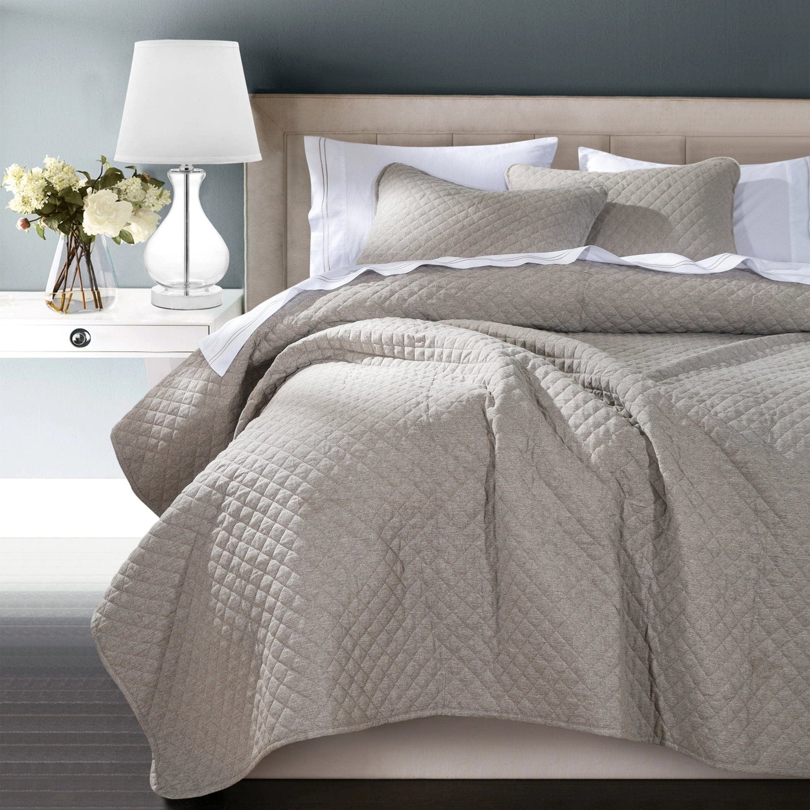 Anna Diamond Quilted Coverlet Coverlet Set / Twin / Taupe Coverlet