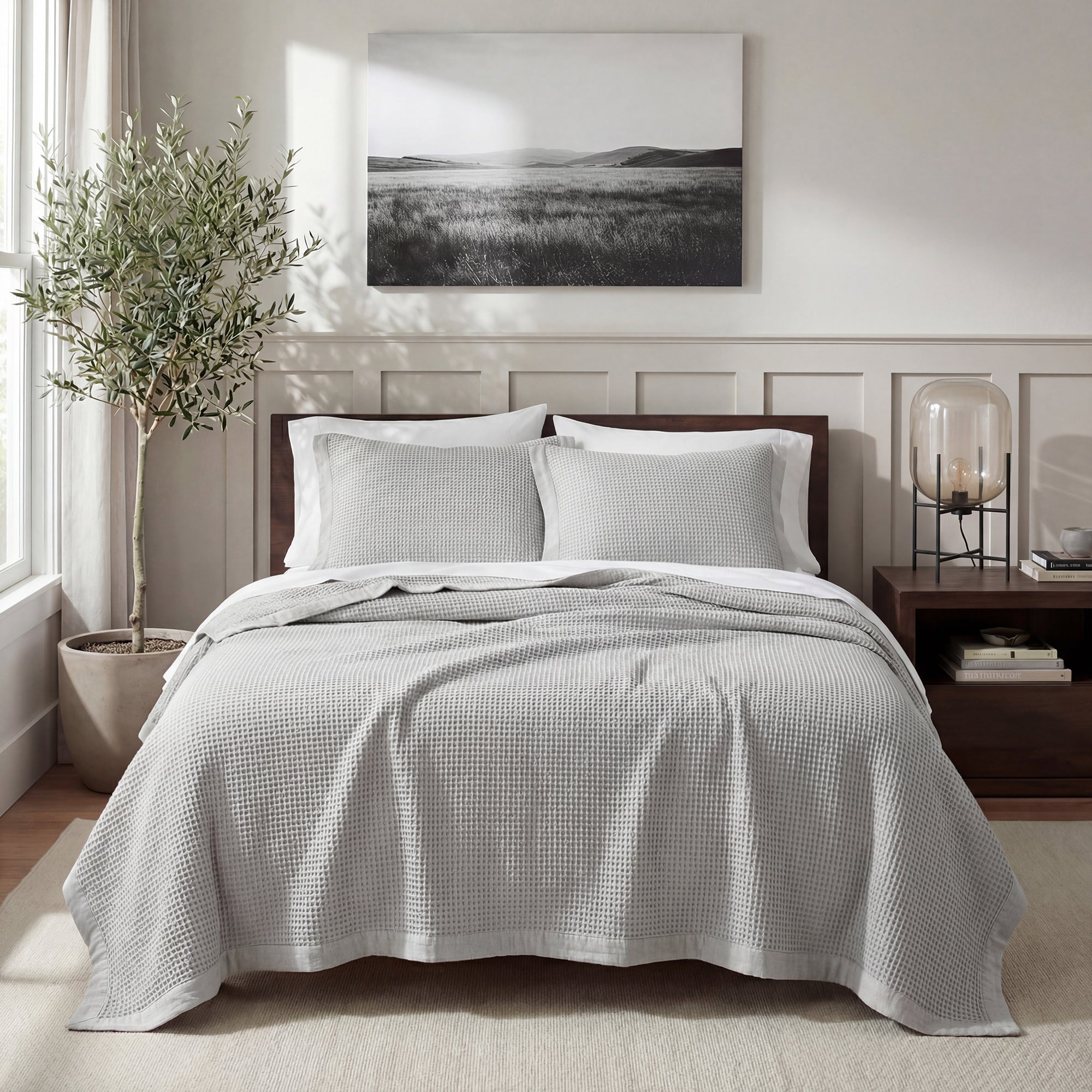 Stonewashed Cotton Waffle Weave Coverlet Coverlet Set / Full/Queen / Gray