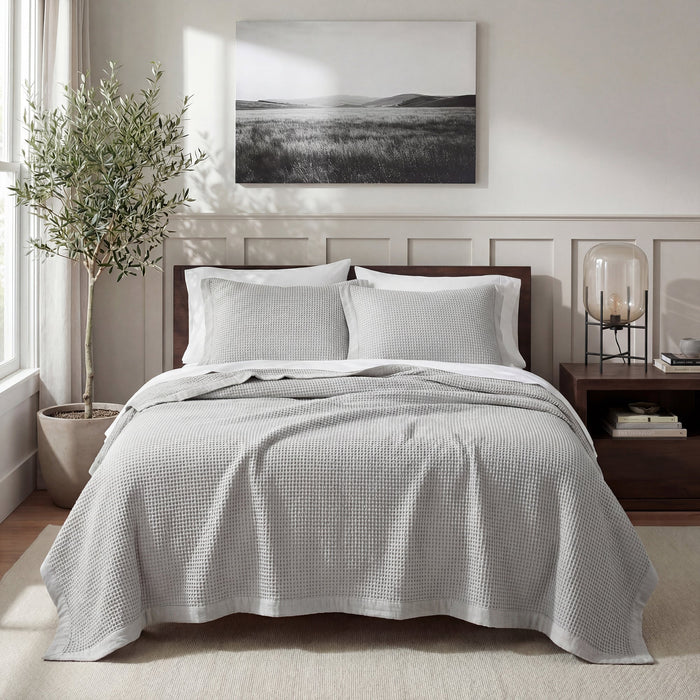 Stonewashed Cotton Waffle Weave Coverlet Coverlet Set / Full/Queen / Gray