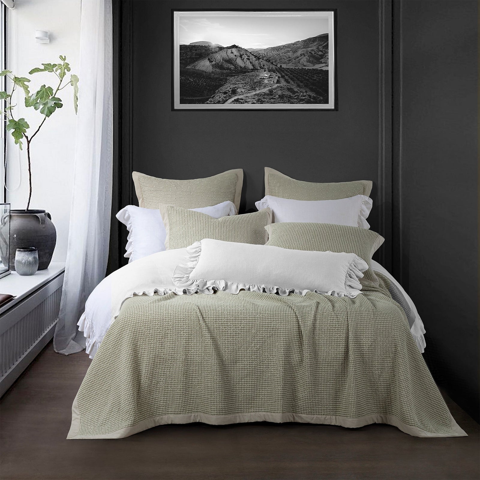 Stonewashed Cotton Waffle Weave Coverlet Coverlet