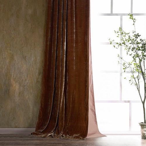 Stella Faux Silk Velvet Curtain Copper Brown Curtain