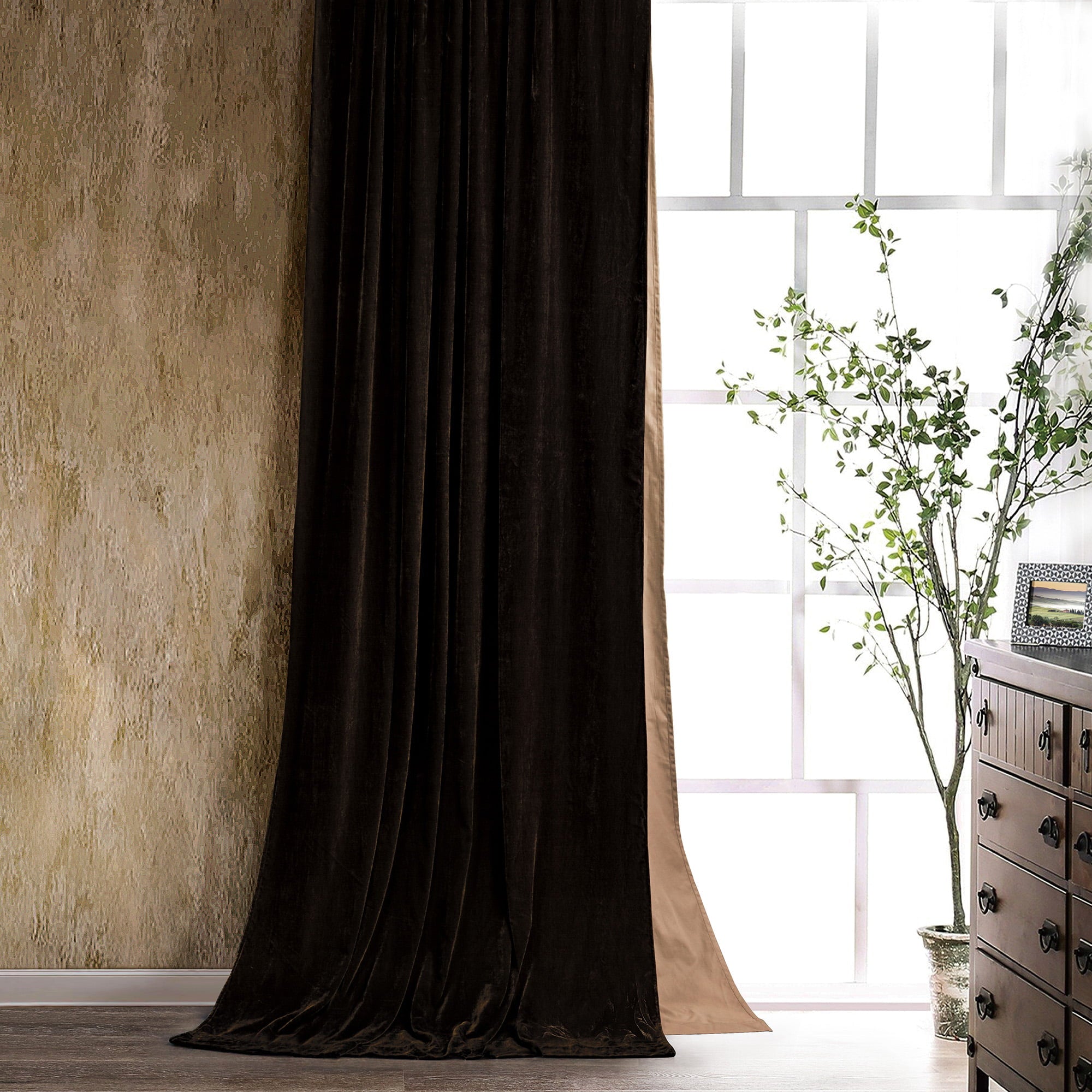 Stella Faux Silk Velvet Curtain Espresso Curtain