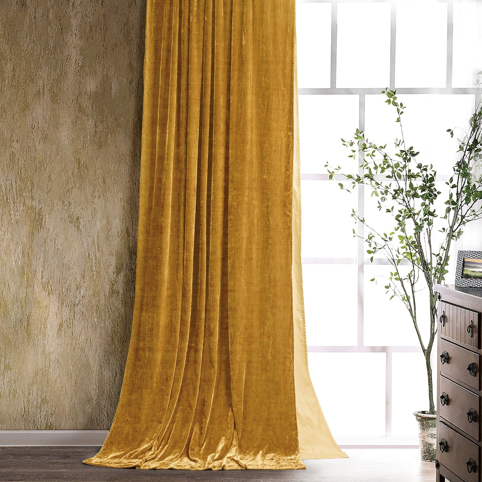 Stella Faux Silk Velvet Curtain Saffron Curtain