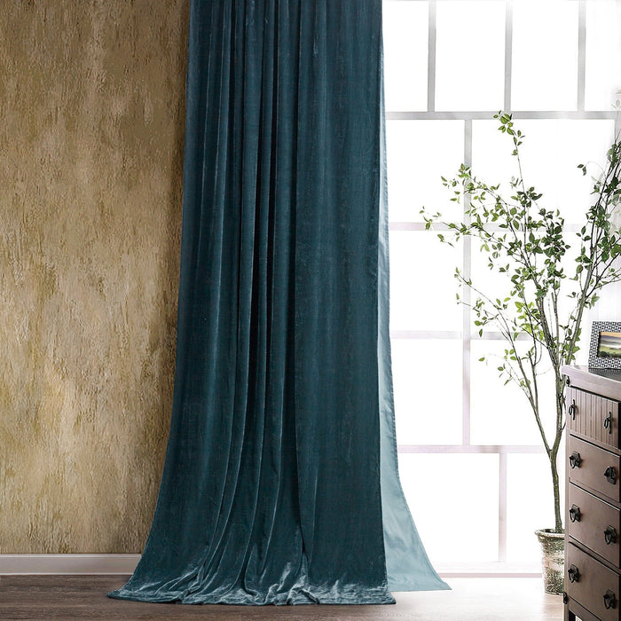 Stella Faux Silk Velvet Curtain Storm Blue Curtain