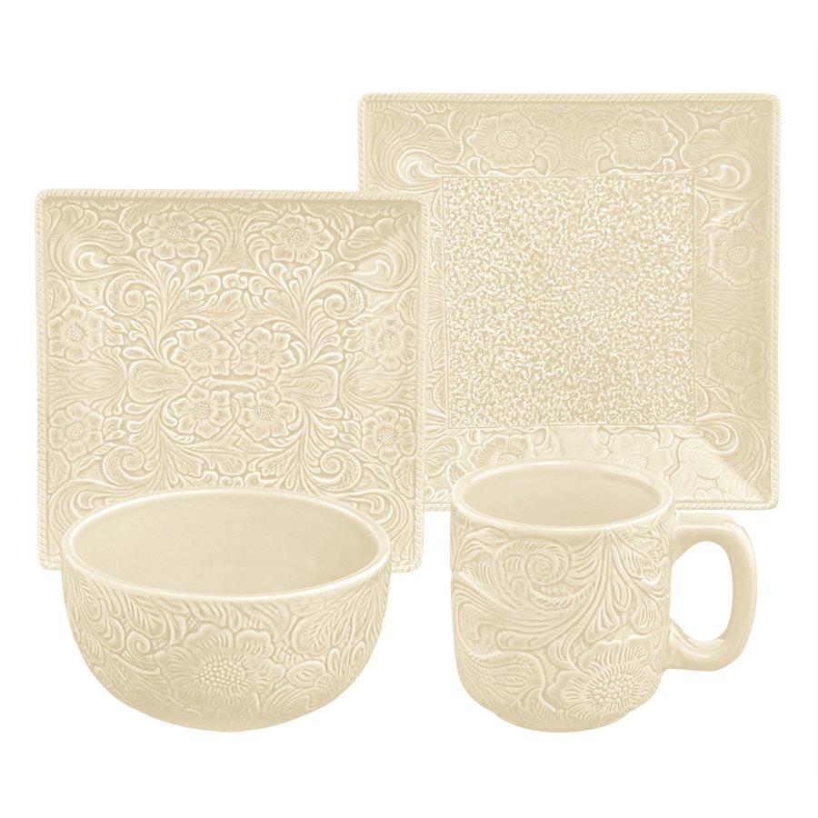 Savannah 16PC Ceramic Dinnerware Set Cream Dinnerware Set