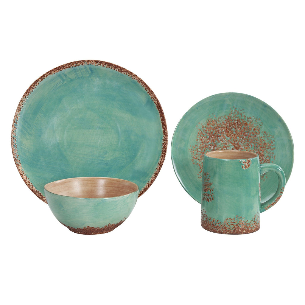 Patina Turquoise 16PC Ceramic Dinnerware Set Dinnerware Set