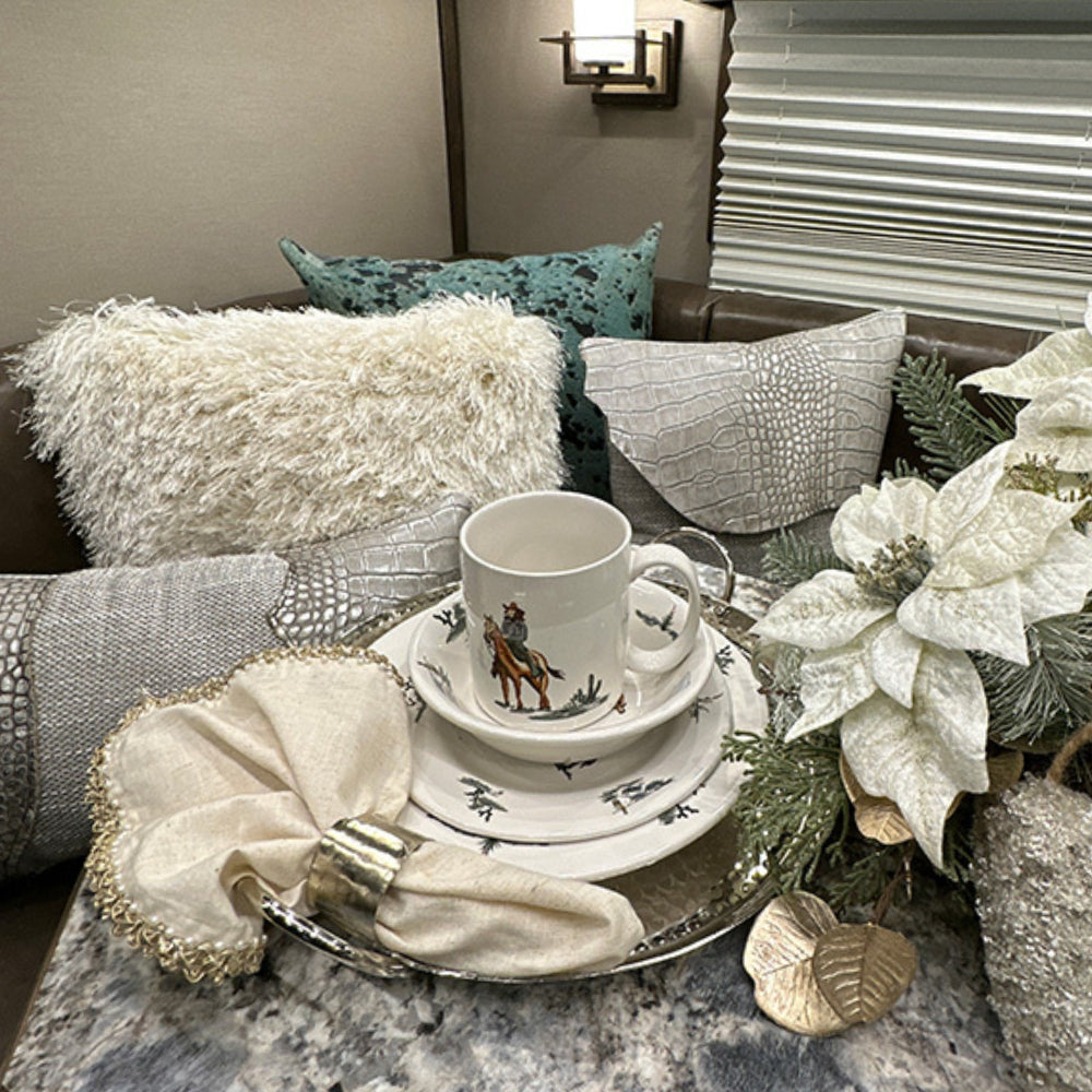 Ranch Life 16PC Ceramic Dinnerware Set, Duffle Bag Dinnerware Set