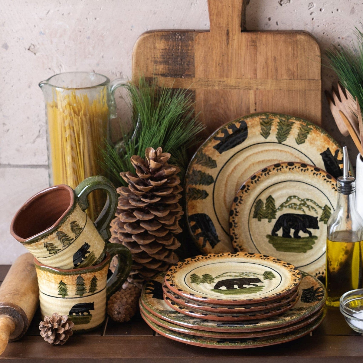 Rustic Bear ceramic dinnerware