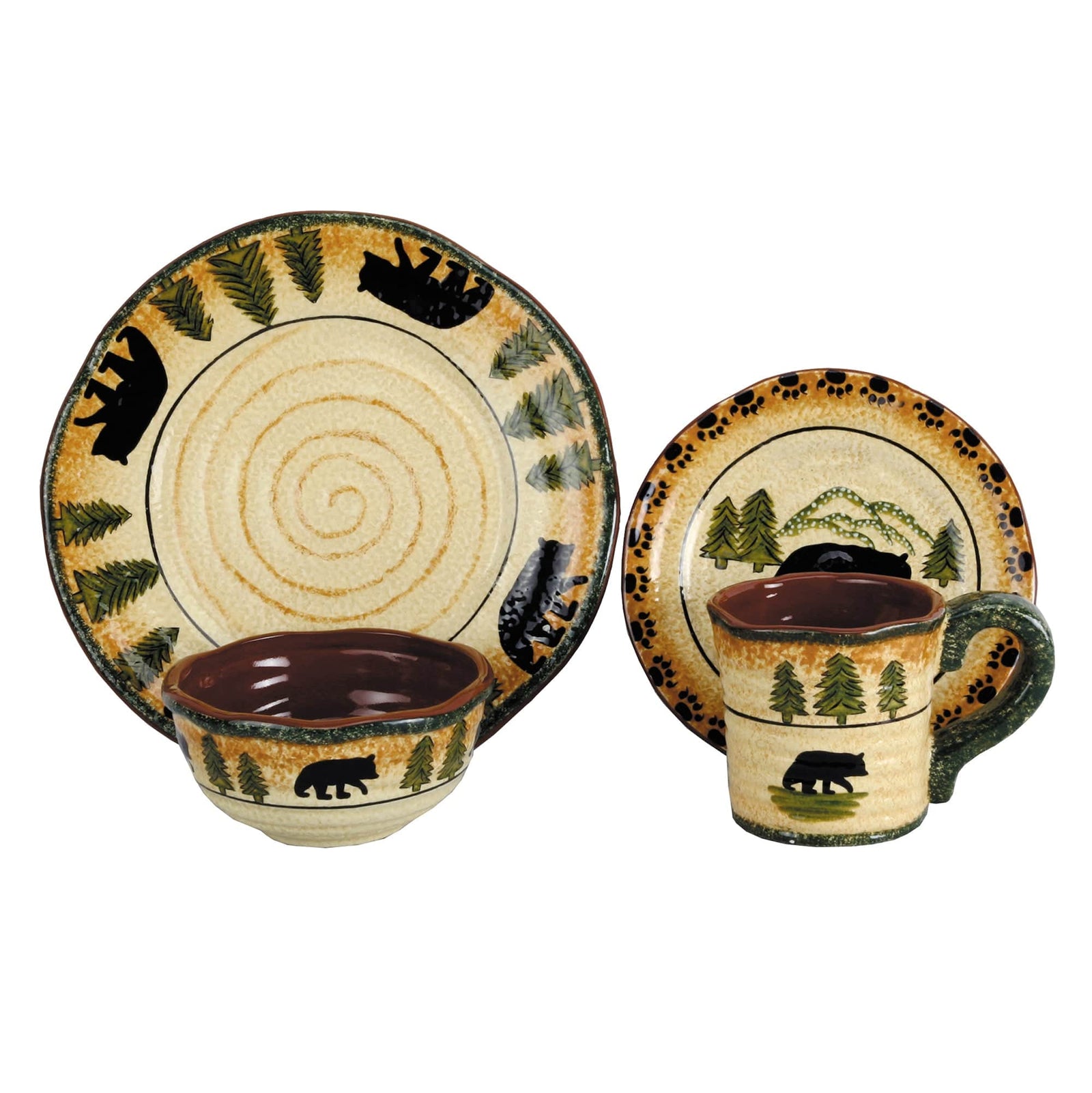 Rustic Bear 16PC Ceramic Dinnerware Set Dinnerware Set