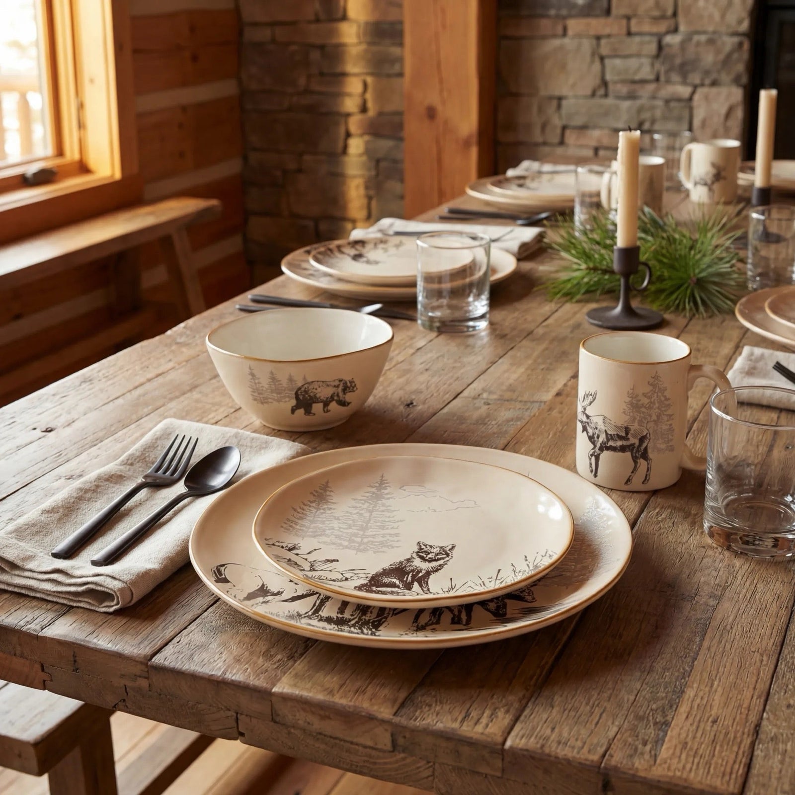 White Pine 16PC Ceramic Dinnerware Set Dinnerware Set