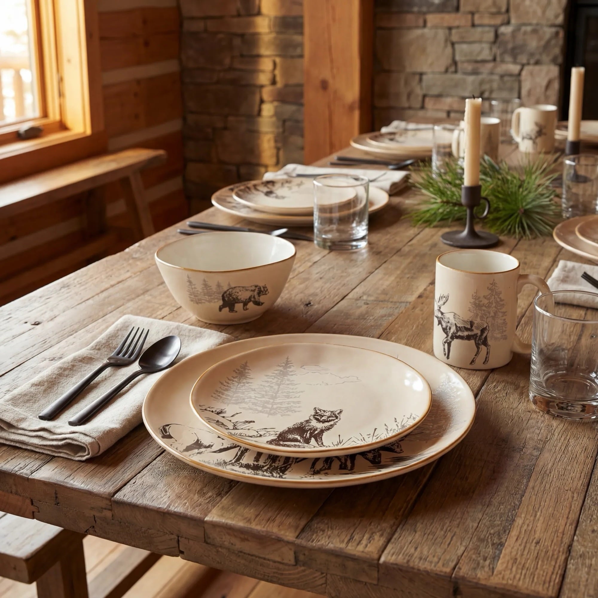 White Pine 16PC Ceramic Dinnerware Set Dinnerware Set