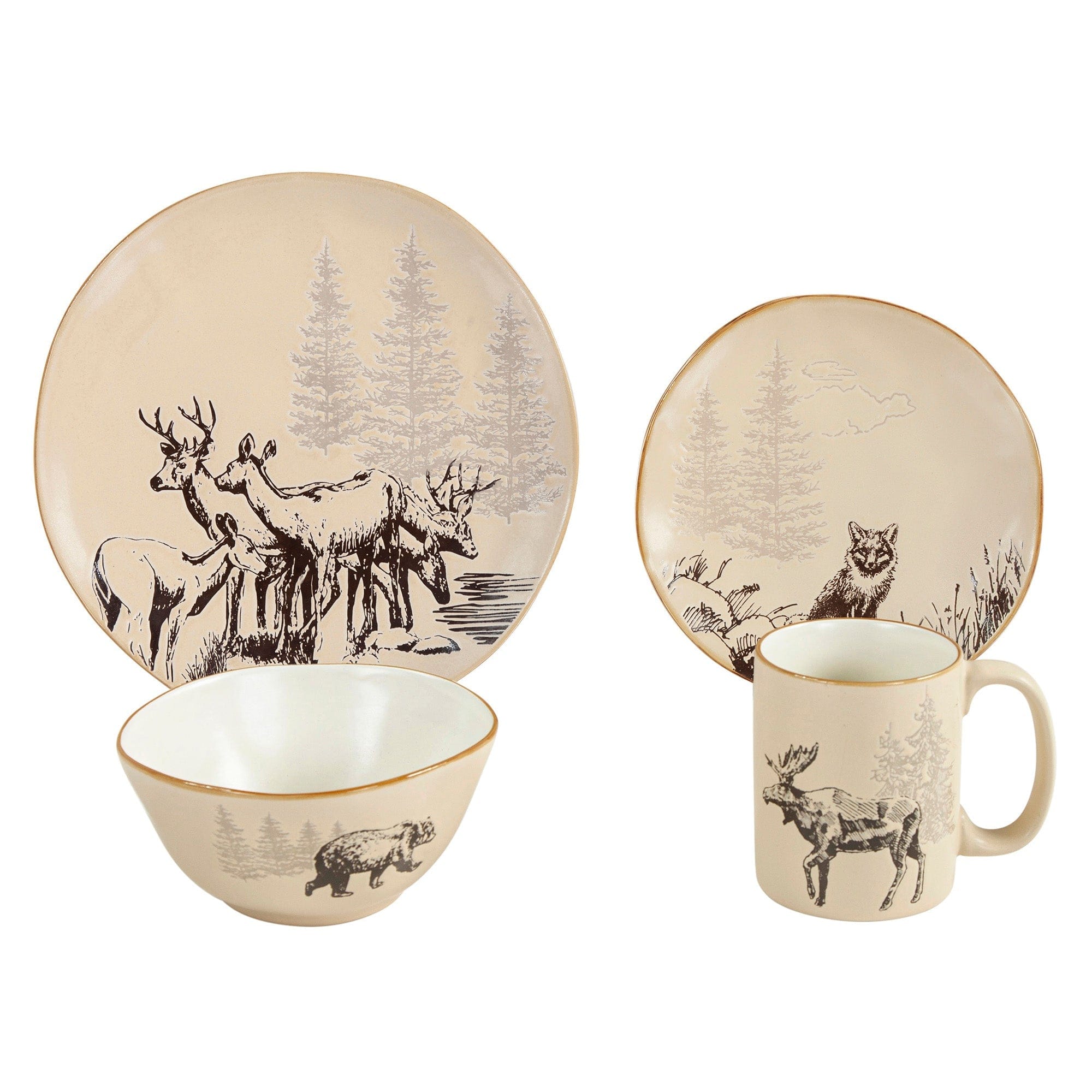 White Pine Ceramic Dinnerware Set 16 PC Dinnerware Set