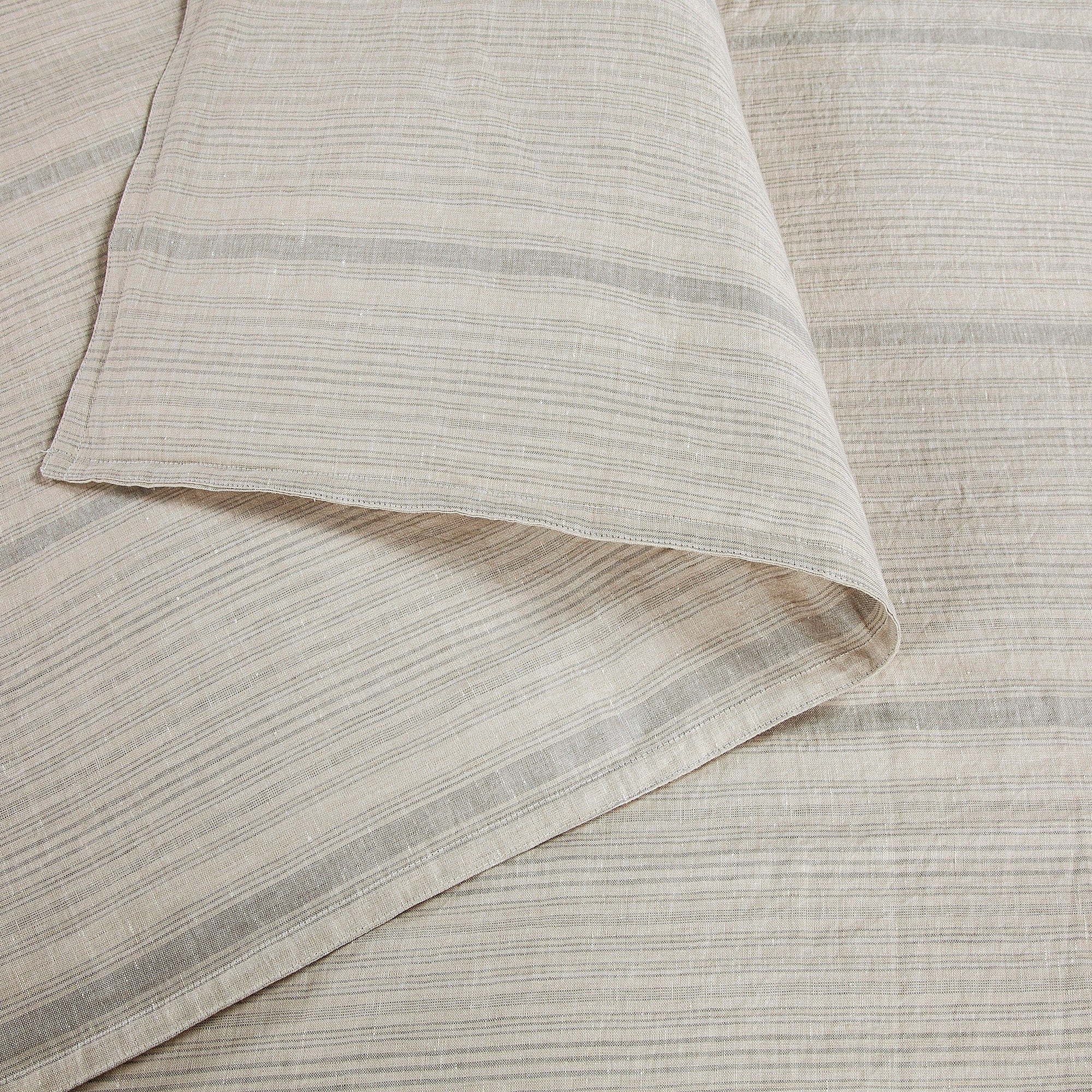 100% French Flax Linen Variegated Stripe Duvet Cover Set Duvet Cover