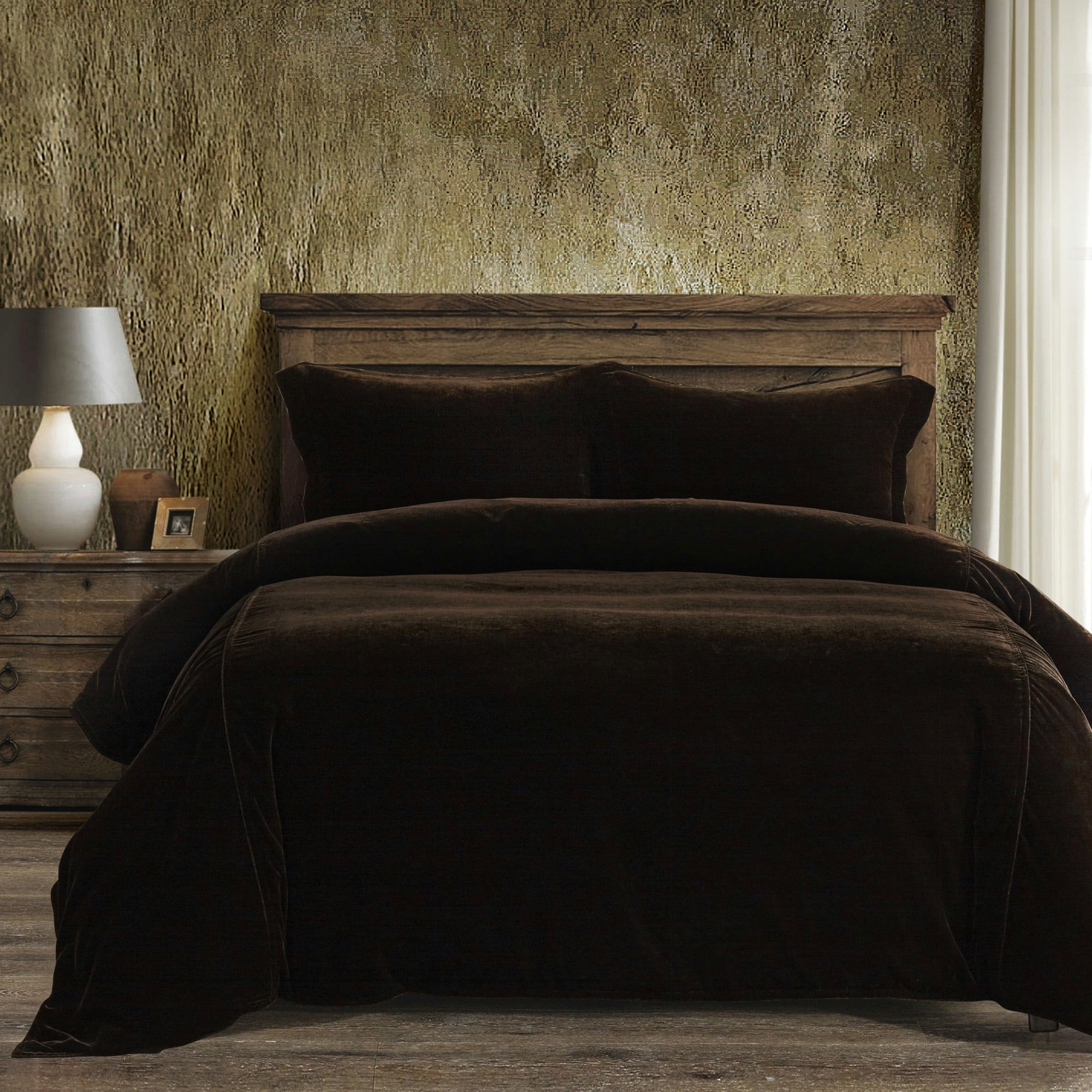 Stella Faux Silk Velvet Duvet Cover Set Full/Queen / Espresso Duvet Cover