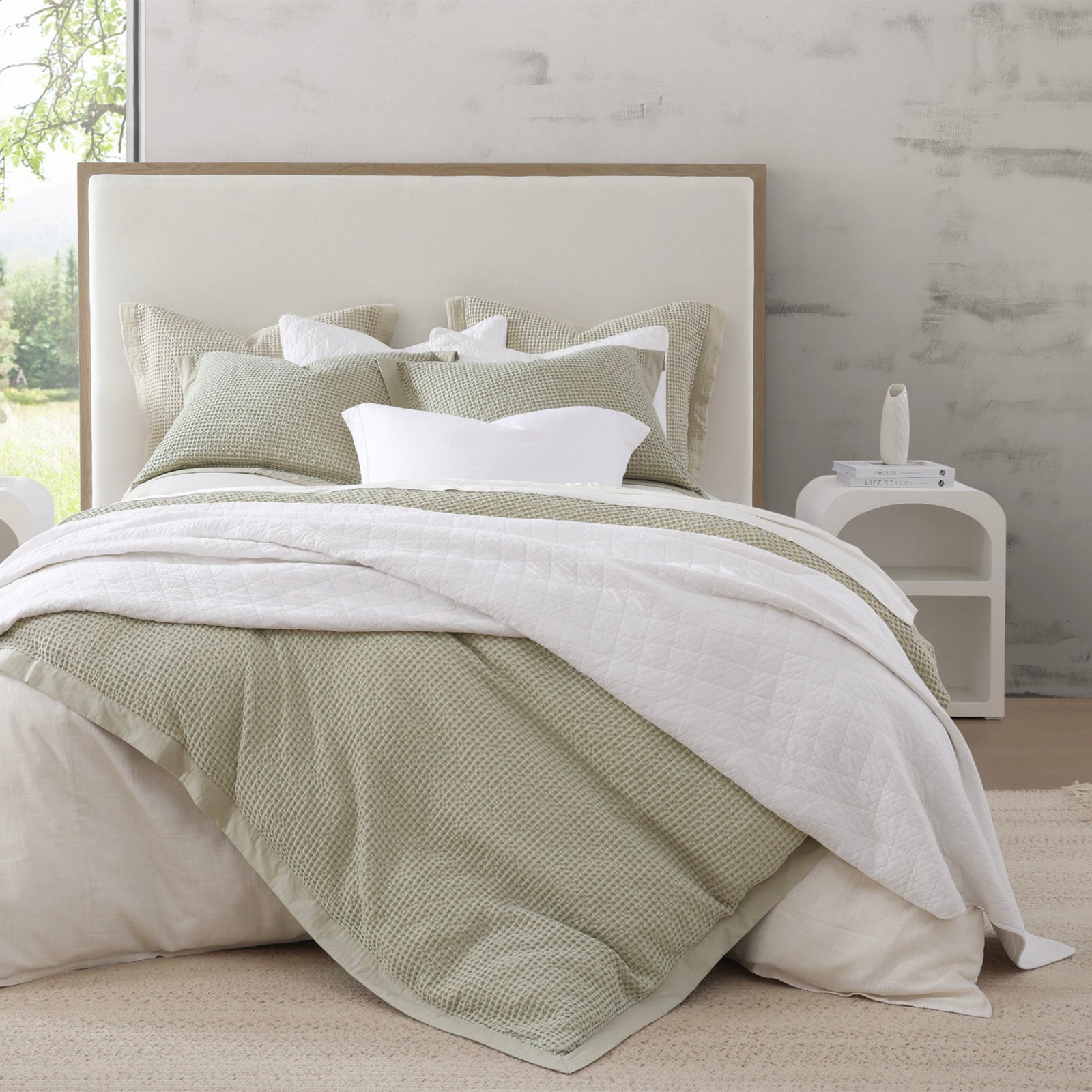 Stonewashed Cotton Waffle Weave Duvet Cover Set Full/Queen / Light Sage Duvet Cover