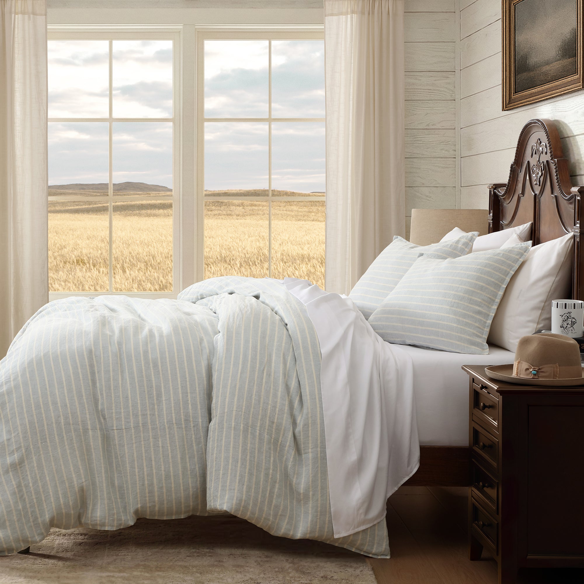 Larkspur 100% Slub Linen Prairie Stripe Duvet Cover Set Duvet Cover