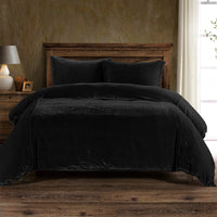 Stella Faux Silk Velvet Duvet Cover Set Queen / Black Duvet Cover