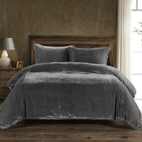 Stella Faux Silk Velvet Duvet Cover Set Queen / Dark Slate Duvet Cover