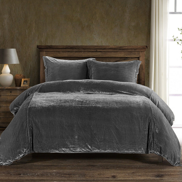 Stella Faux Silk Velvet Duvet Cover Set Queen / Dark Slate Duvet Cover