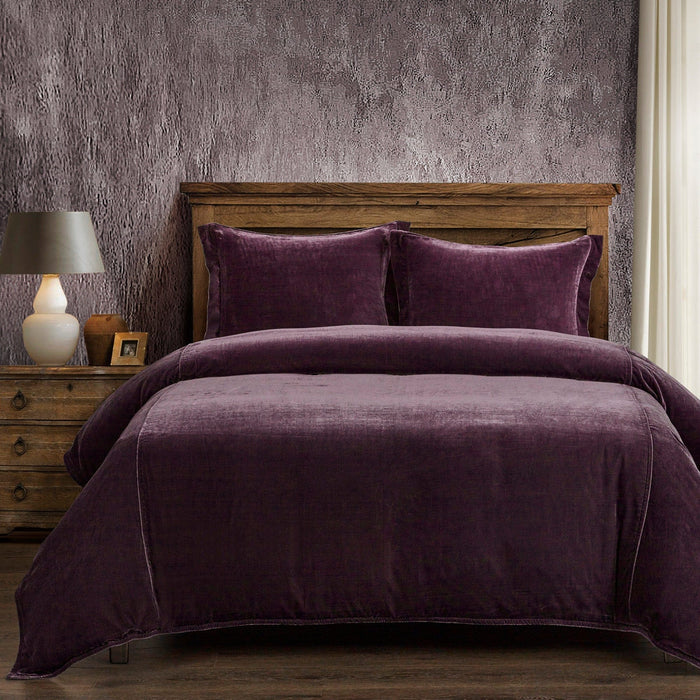 Stella Faux Silk Velvet Duvet Cover Set Queen / Dark Violet Duvet Cover