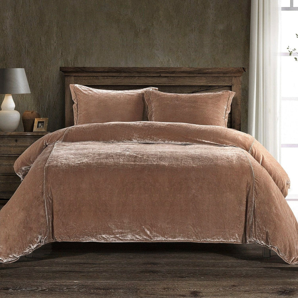 Stella Faux Silk Velvet Duvet Cover Set Queen / Dusty Rose Duvet Cover