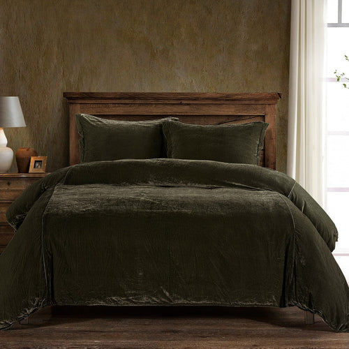 Stella Faux Silk Velvet Duvet Cover Set Queen / Fern Green Duvet Cover