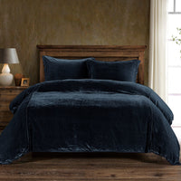 Stella Faux Silk Velvet Duvet Cover Set Queen / Midnight Blue Duvet Cover