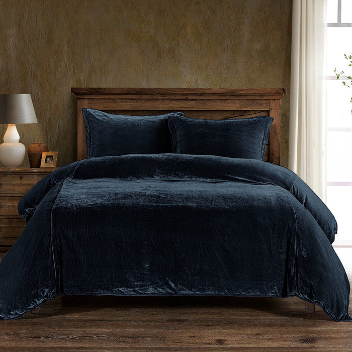 Stella Faux Silk Velvet Duvet Cover Set Queen / Midnight Blue Duvet Cover