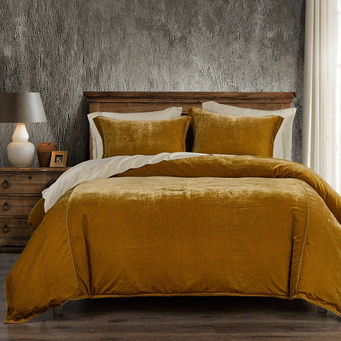 Stella Faux Silk Velvet Duvet Cover Set Queen / Saffron Duvet Cover