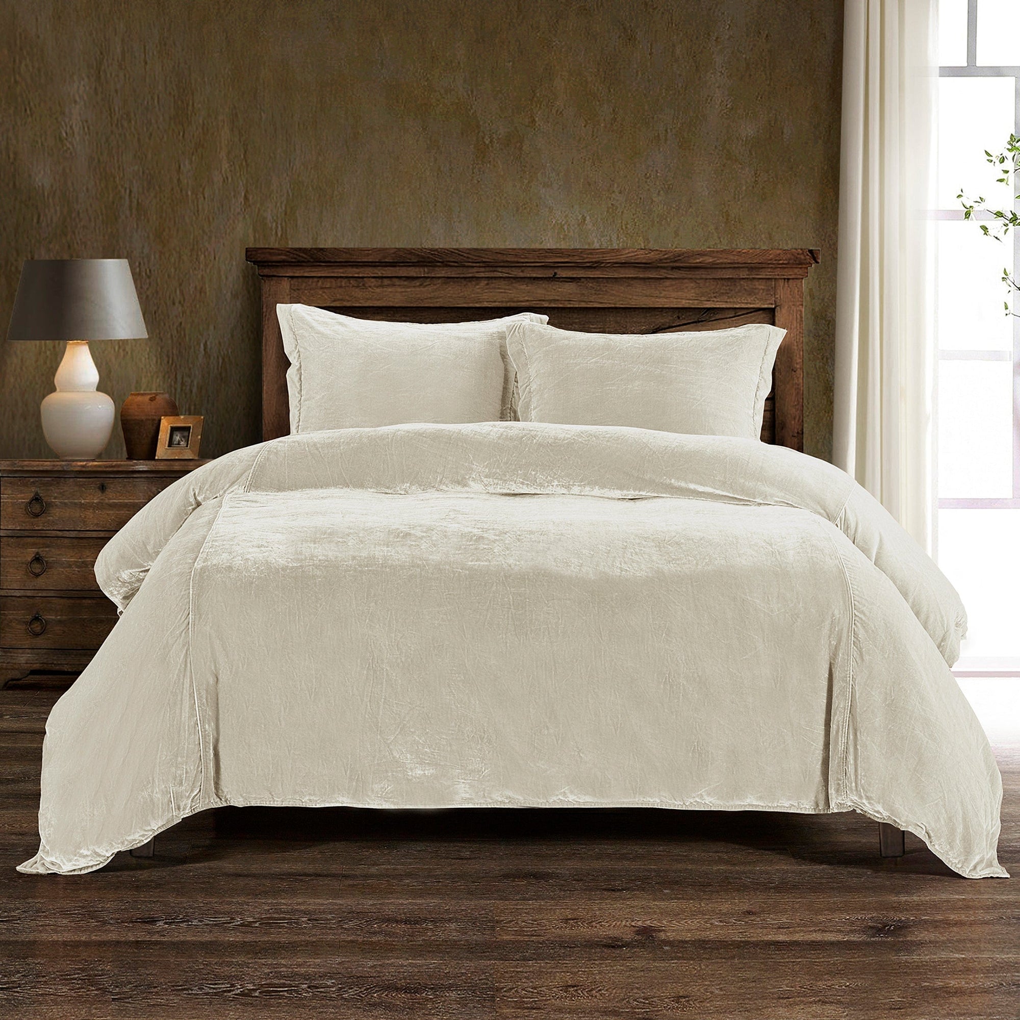 Stella Faux Silk Velvet Duvet Cover Set Queen / Stone Duvet Cover