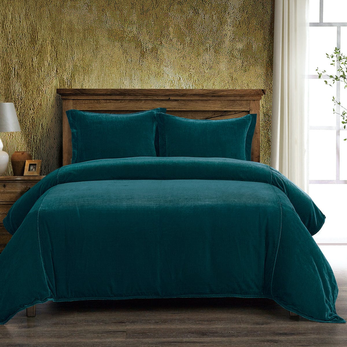 Stella Faux Silk Velvet Duvet Cover Set Queen / Teal Duvet Cover