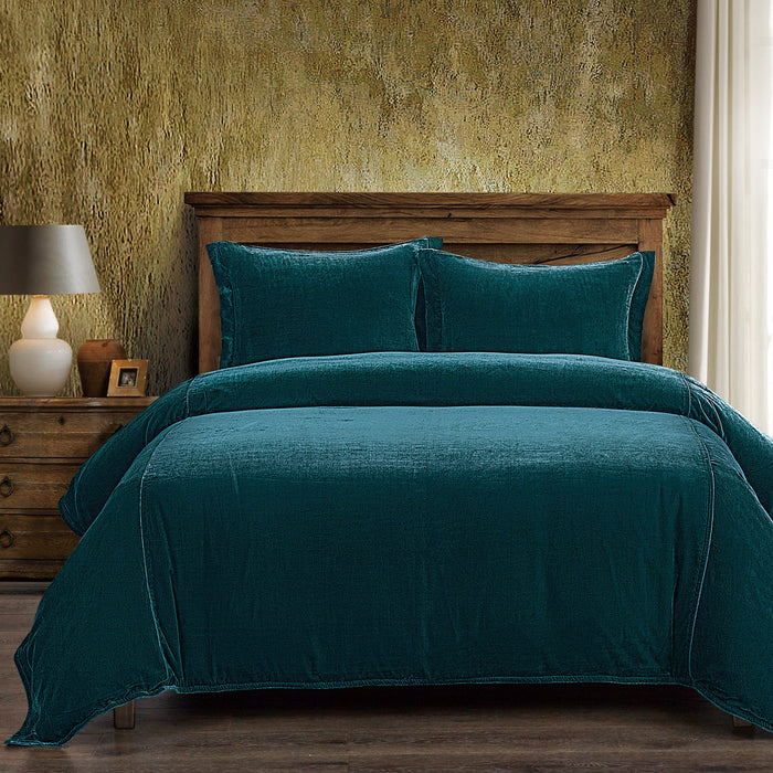 Stella Faux Silk Velvet Duvet Cover Set Queen / Teal Duvet Cover