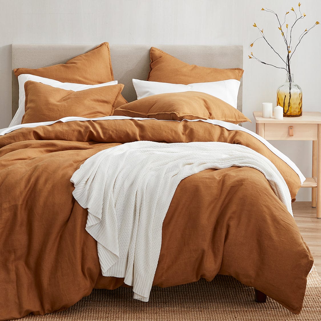 100% French Flax Linen Duvet Cover Set Super Queen / Caramel Duvet Cover